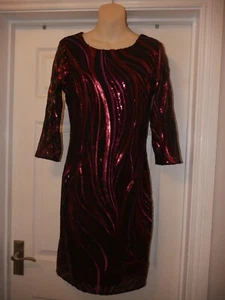 Designer Dress Roman Sequin Evening Party Size 12 Black Pink Red Cocktail Party - Picture 1 of 18