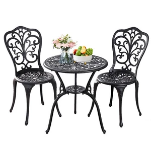 3-Piece All-Weather Patio Bistro Furniture Set Coffee Side Table Chairs Aluminum - Picture 1 of 11