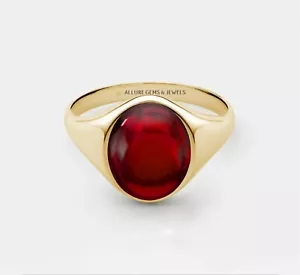 Mens Ruby Ring, Gold Signet Ring Mens Pinky Ring, Gift For Husband Red Ruby Ring - Picture 1 of 6