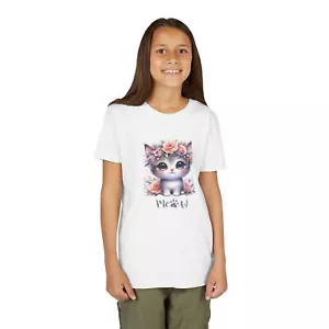 Graphic T-Shirt for Kids, Flower Cat Shirt, Adorable Kitten Tee, Fun Gift for Ca - Picture 1 of 31