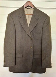 Vintage Claiborne Worsted Wool Tweed Tan Herringbone Suit Coat Blazer 42 Regular - Picture 1 of 6