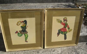 2 Antique Kay Nast Studios Original Signed Watercolor Painting s Chinese Dancers - Picture 1 of 9