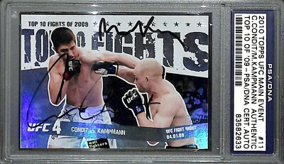 Tarjeta del evento principal Topps UFC firmada por Carlos Condit Martin Kampmann 2010 #11 PSA/DNA Foto 1 de 4