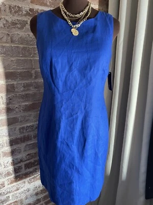 Novo! Vestido justo AGB azul 100% linho comprimento do joelho feminino sem mangas tamanho 6 - Imagem 1 de 4