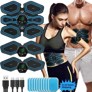 Rechargeable EMS Abdominal Muscle Toning Belt Trainer ABS Stimulator Toner Belt - Picture 1 of 11