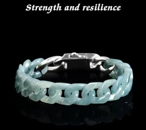 Real Grade A Natural Blue Jade Bracelet Jadeite Cuban Curb Link Chain 5.9-9.4in - Picture 1 of 11
