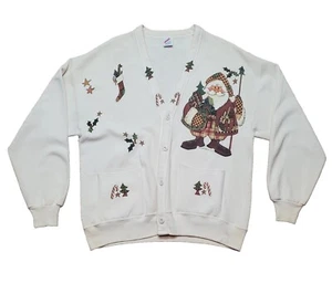 Jerzees by Russell Cardigan Sweater Womens Large Christmas Graphics Vintage - Picture 1 of 10