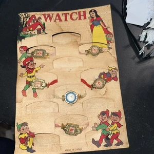 1940’s-50’s Snow White And The Seven Dwarfs Watches On Display Board Japan NOS - Picture 1 of 7