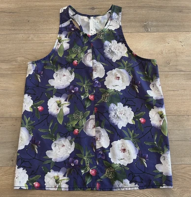 Regata Oiselle Racerback Running Feminina Tamanho 10 Roxa Floral Malha Elástica - Imagem 1 de 4