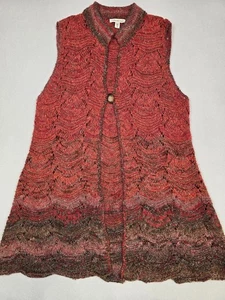Coldwater Creek Strick Weste Cardigan Mehrfarbig Rot Braun Wollmischung Struktur Xl - Bild 1 von 4