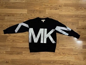 Michael Kors Sweatshirt mit Rundhalsausschnitt Damengröße Small schwarz silberfarben bedruckt gebraucht, in einwandfreiem Zustand - Bild 1 von 10