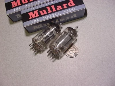 PAR DE TUBOS MULLARD BLACKBURN 12AU7 1958 serie K61 placa larga probada fuerte *** Foto 1 de 4