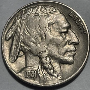 1931 S Buffalo Nickel - Key Date- Full Date/Full Horn - XF+/AU Details. (lot 77) - Picture 1 of 2