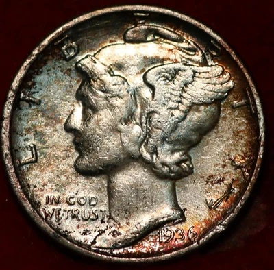 Uncirculated Nice Color 1936-D Denver Mint Silver Mercury Dime - Image 1 of 2