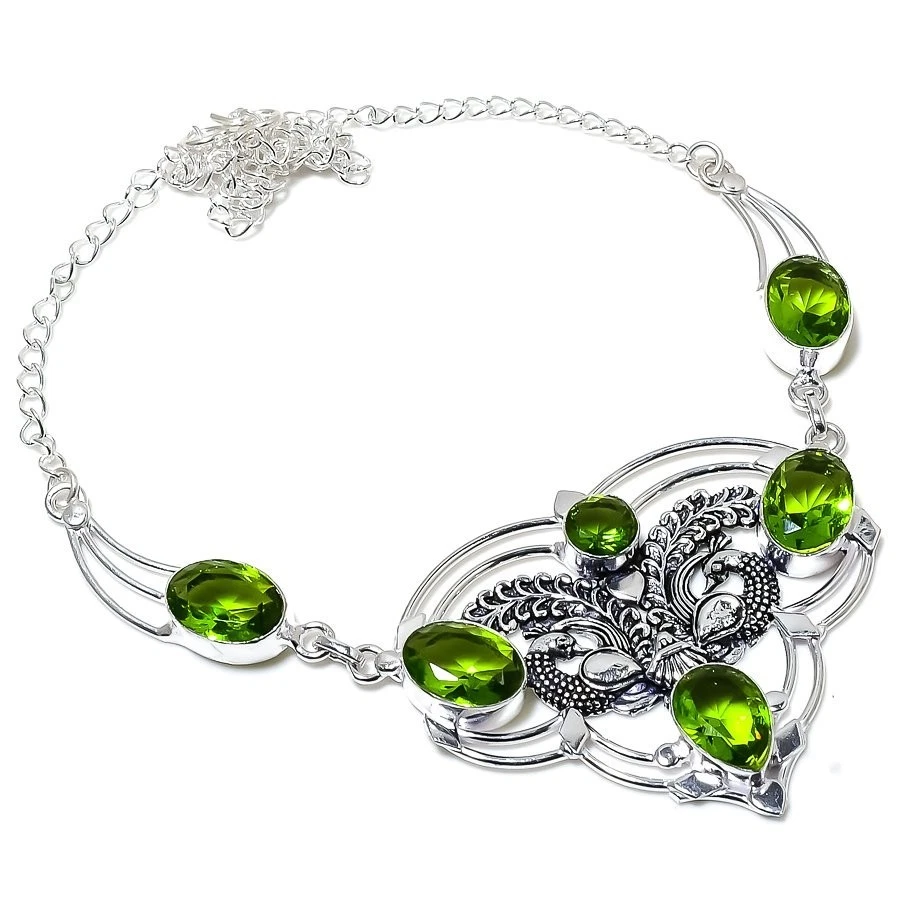 Green Peridot Gemstone Handmade 925 Sterling silver Jewelry Necklace Size 18" - Image 1 of 1