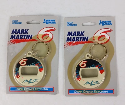 Vtg MARK MARTIN NASCAR Legends of Racing Drink Opener Keychain Lot Of 2 NOS 1998 - Image 1 of 4