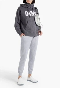 DKNY Womens Funnel-Neck Logo-Print cotton-blend fleece hoodie - Picture 1 of 11