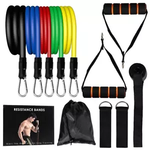 11 PCS Resistance Band Set Yoga Pilates Abs Exercise Fitness Tube Workout Bands - Picture 1 of 7