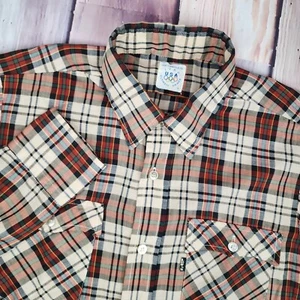 Levis Large Vintage 1980 Olympic Games Red Plaid Button Up Shirt Black Gold Logo - Bild 1 von 7