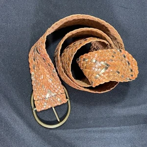 The Limited Wide Woven Braided Genuine Leather Belt 45”  Length Boho Brown Gold - Picture 1 of 16
