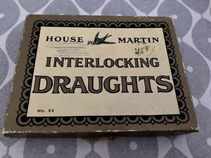 Vintage Boxed House Martin Interlocking Draughts Plastic Black & White - Picture 1 of 5