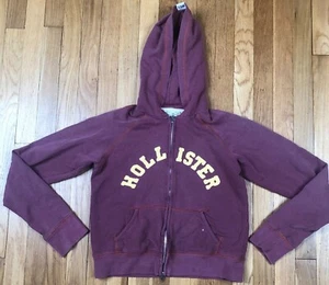 Hollister Hoodie Womens Medium Red Long Sleeve Full Zip Cotton Logo Sweatshirt - Picture 1 of 5