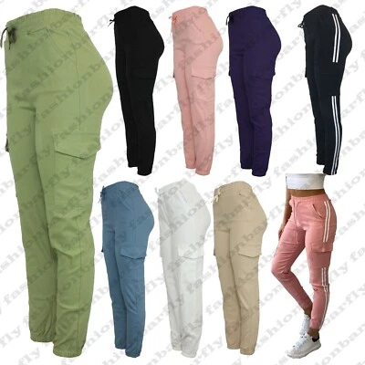 BARFLY FASHION Pantaloni cargo da donna da combattimento vita elasticizzata misto cotone pantaloni cargo