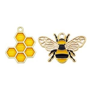 8PCS Mixed Alloy Enamel Honeybee Honeycomb Charms Pendant for Bracelet Necklace - Picture 1 of 6