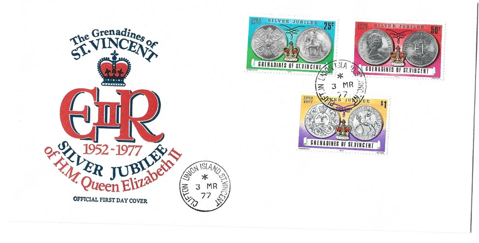 San Vicente Granadinas 1977 Jubileo de Plata de QE II CLIFTON UNION IS.  Matasellos Foto 1 de 1