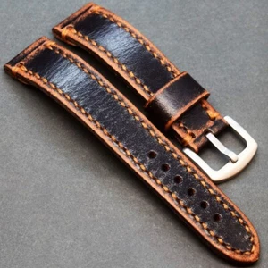 Correa de reloj de cuero genuino vintage envejecida 18-26 mm pulsera marrón - Imagen 1 de 6