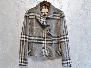 Rare BURBERRY Women's Tweed Wool Pleated Coat Blazer Short Plaid US-8/S - Picture 1 of 11