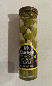 Vintage 1970s Durkee Almond Stuffed Olives Glass Jar NOS Full Unopened - Picture 1 of 8