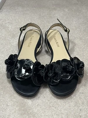Sandalias Taryn Rose Negro Charol Cordones Flor Zapatos-Talla EE. UU. 7 Foto 1 de 4