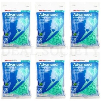 CVSHealth Advanced Mint Floss Picks with Fluoride Mint 90 Count Each Lot of 6 - Image 1 of 3