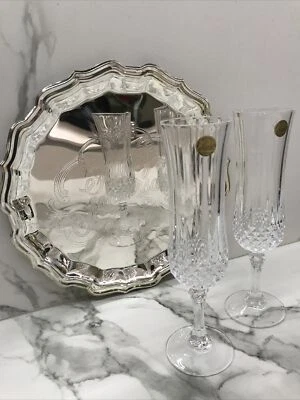 Bandeja plateada aniversario y gafas de flauta Eclat Cristal D'Arques 'Nuevo'   Foto 1 de 4