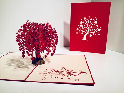 Origami Pop Cards Tree of LOVE Hearts 3D Pop Up Greeting Card Happy Wedding Love