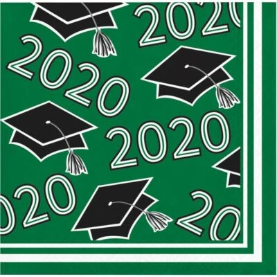 Class of 2020 Green Black 36 ct Value Size Graduation Beverage Napkins - Image 1 of 2