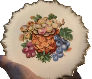 Plato de pared colgante de frutas vintage adorno dorado hecho en Japón arte decoración MCM - Imagen 1 de 3