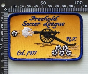 VINTAGE FREEHOLD SOCCER LEAGUE NEW JERSEY EMBROIDERED WOVEN CLOTH SEW-ON BADGE - Picture 1 of 1
