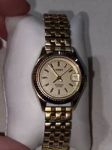 Vintage Timex President Watch Women 26mm Gold Fluted Bezel Tone Date Indiglo - Picture 1 of 4