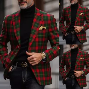 Striped Men Jacket Blazer Slim Fit Notch Lapel Tuxedos Dinner Single Breasted - Picture 1 of 13