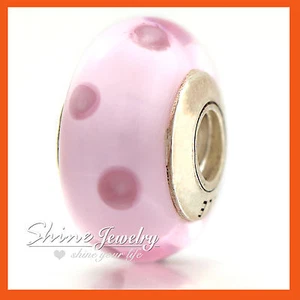 SILVER PINK DOT MURANO GLASS EUROPEAN BEADS SPACER CHARMS for BRACELET NECKLACE - Picture 1 of 7