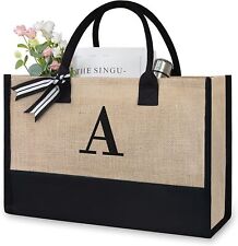 Jute Tote Bag Initial Women Hand Bag Beach Bag Grocery Bag