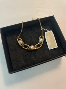 Michael Kors White Pearl Links Gold Tone Slider Bracelet Mkj6977710 - Picture 1 of 3