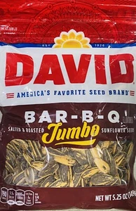 DAVID Barbecue Roasted and Salted BAR-B-Q Jumbo Sunflower Seeds 5.25 oz Bag - Picture 1 of 2
