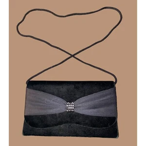 Regale LTD Vintage schwarz Samt Abend Clutch Tasche Strass Akzent Schulter St - Bild 1 von 13