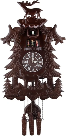 Vivid Large Deer Handcrafted Wood Cuckoo Clock with 4 Dancers Dancing with Music Cover