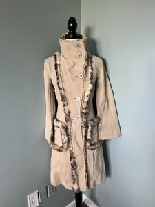 New Voyage Passion Y2K Suede effect coat with fur trim and lace Size 6 - Picture 1 of 21
