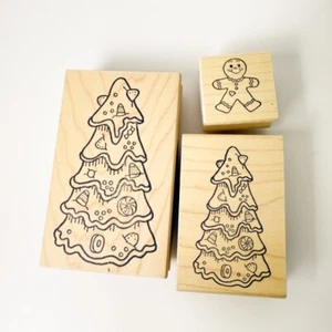 Christmas Tree G100~E239~Gingerbread Man B72~3 Rubber Stamps~Great Impressions - Picture 1 of 9