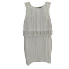 NEW Karl Lagerfeld Paris Sz 12 Ivory&Silver Metallic Tweed Fringe Sheath Dress